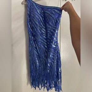 Helly Moon Homecoming Dress. Periwinkle with tassels and one shoulder.